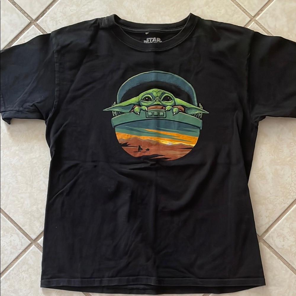 Star Wars Black T-Shirt with Baby Yoda Graphic